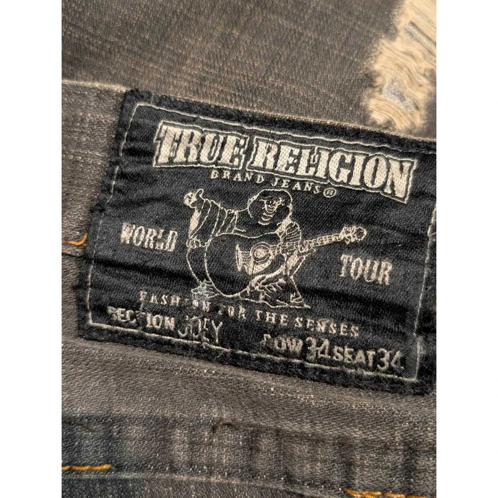 True Religion Joey Distressed Denim Jorts Mens 34 Black Gray Made in USA Y2K